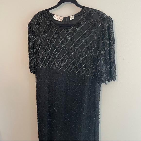 Vintage 80s LAURENCE KAZAR Beaded Silk Dress - Black, Size 1X - Picture 3 of 13